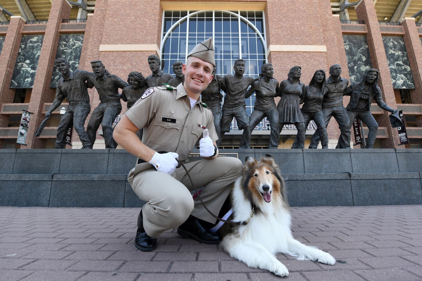 Reveille IX and handler Colton Ray